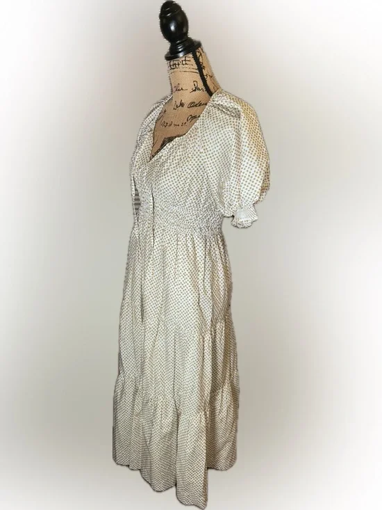 Anthropologie The Somerset Cotton Cottagecore Puff Sleeve Peasant Maxi Dress XS - Picture 4 of 12